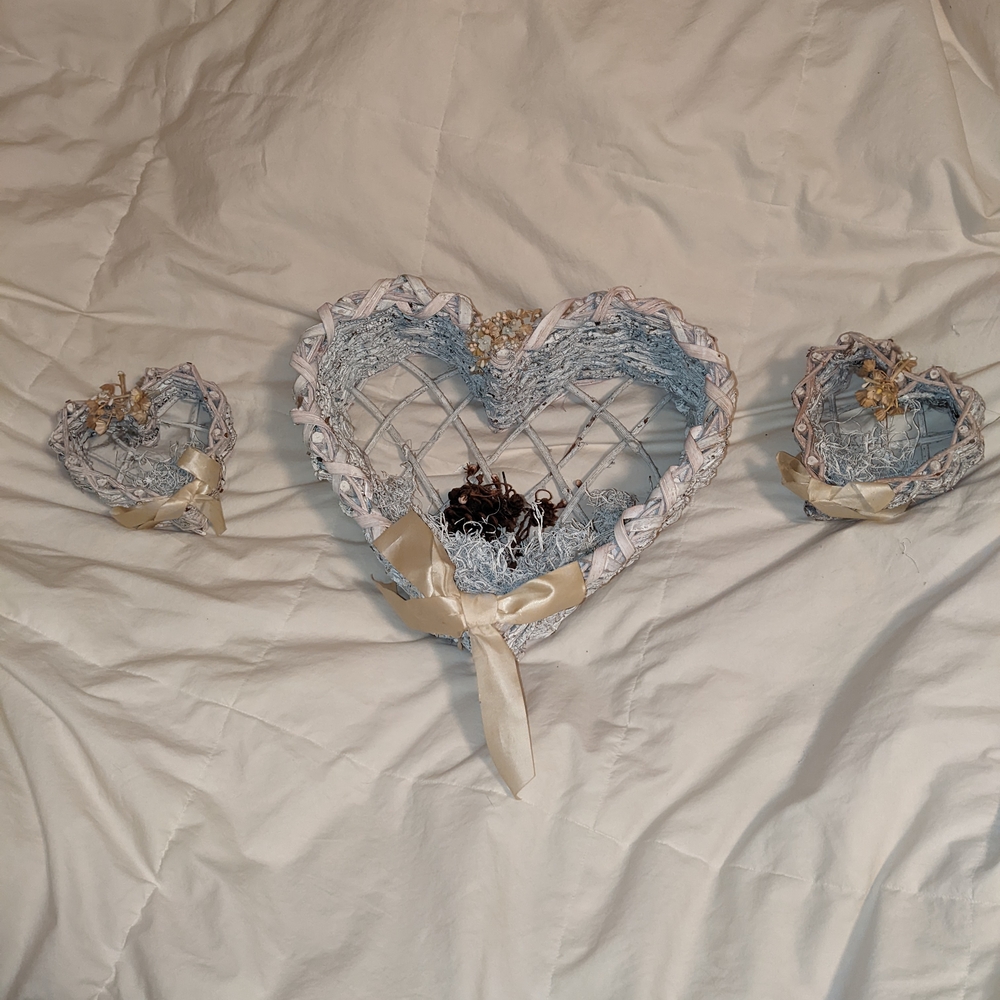 Heart-Shaped Wicker Baskets with Ribbon